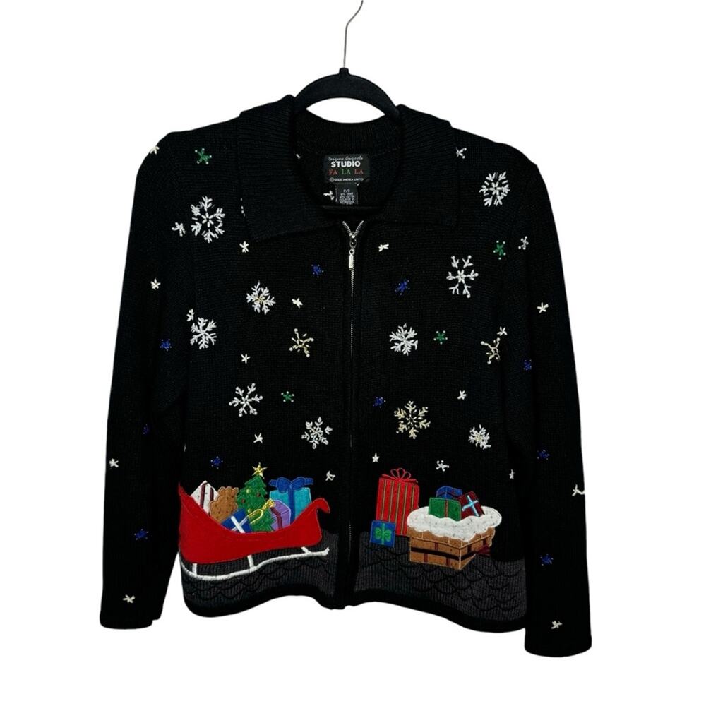 DESIGNERS ORIGINALS STUDIO / vintage black Christmas Santa knit sweater / S